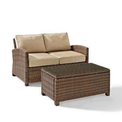 Bradenton 2pc Outdoor Wicker Conversation Set - Sand - Crosley