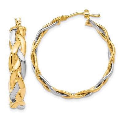 Black Bow Jewelry 5mm Polished Braided Round Hoop Earrings in 10k Two Tone Gold, 30mm
