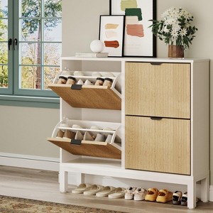 COZONY Fluted Shoe Cabinet with Flip Drawers, Modern Narrow Storage Organizer for Entryway, Freestanding Farmhouse Shoe Rack for Front Door - 1 of 4