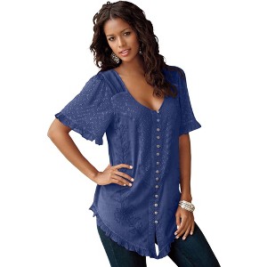 Roaman's Women's Plus Size Acid Wash Tunic - 1 of 4