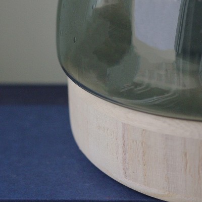 Storm Gray Bubble Glass Hurricane Candle Holder with Wooden Base