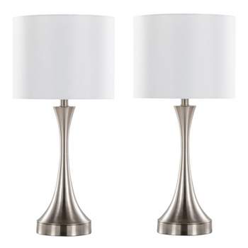 LumiSource (Set of 2) Lenuxe 25" Contemporary Table Lamps Brushed Nickel with White Linen Shade and Built-in USB Port from Grandview Gallery