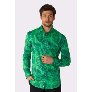 OppoSuits Men's Shirt - Official DC Comics Warner Bros - The Joker Button Down Shirt - Slim Fit - Green - Long sleeve  - Size Large - 1 of 4