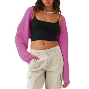 Womens Sweater Bolero Open Front Cropped Sweater Cardigan Long Sleeve Rib Knit Tops Cropped Cardigan Shrugs for Sleeveless Dress - 1 of 4