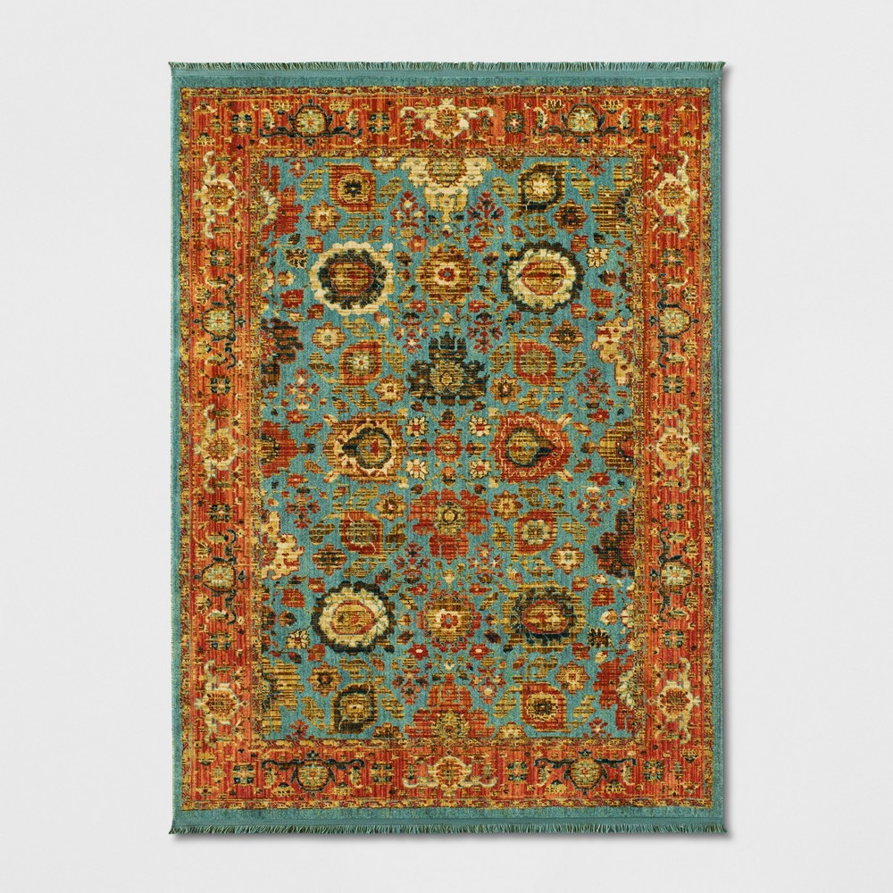 5'x7' Persian Style with Fringe Border Woven Area Rug Teal - Threshold™