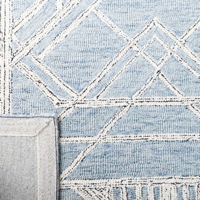 Light Blue Wool Hand-Tufted Geometric Square Rug