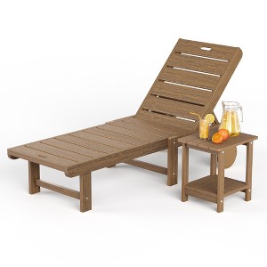 Patio Chaise Lounge Chair Outdoor, HDPS Material, Outdoor Pool Lounge Chairs with 5-Position Backrest, with Wheels for Outside, Poolside, Beach - 1 of 4