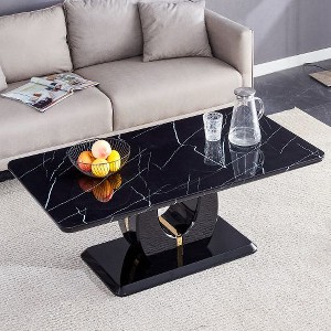 CENGHU Modern Luxury Imitation Marble Rectangular Dining Table, Tea Table, Coffee Table with Stainless Steel Decorative Strips for Dining Room - 1 of 4