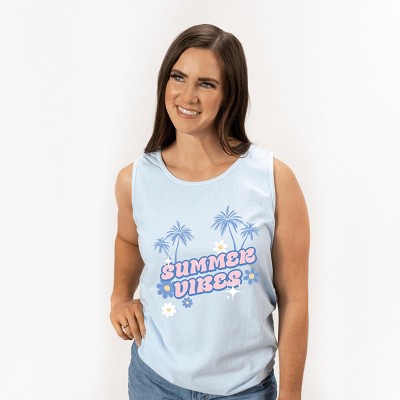 Simply Sage Market Summer Vibes Palm Trees Floral Garment Dyed Tank