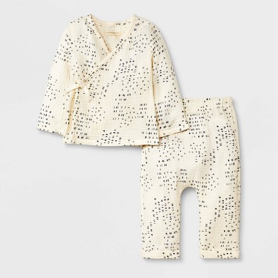 Image of Grayson Collective Baby Gauze Kimono Top & Jogger Pants Set - Off-White Newborn
