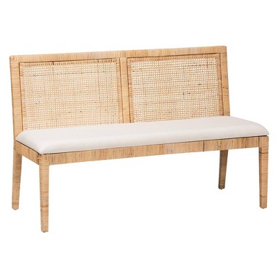 Kalimantan Light Honey Rattan 2-Piece Banquette Set with White Cushions
