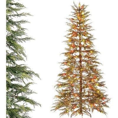 Tangkula 6.5/7.5 FT Pre-Lit Artificial Christmas Tree Hinged Spare Xmas Fir Tree with 578/725 Soft Branch Tip