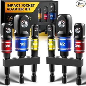DOMETOUR Tools Impact Socket Adapter Set for Drill: 1/4" 3/8" 1/2" Impact Driver Bit Set Power Wrench Ratchet Adapter Hex Nut With Holder - 1 of 4