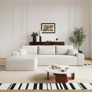 MAYEERTY 107" Cloud L-Shape Sofa White - 107" L-Shape, Corduroy, Deep Seat, No Assembly, for Living Room/Bedroom - 1 of 4