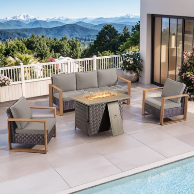 Buenhomino 4 Piece Patio Furniture Set 41in Fire Pit Table Outdoor Furniture Sets Patio Couch Outdoor Chairs 50000 BTU Propane Fire Pit