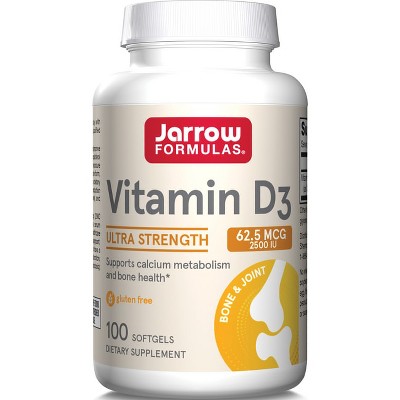 Jarrow Formulas, Inc. Vitamin D3 Ultra Strength 62.5 mcg (2,500 Iu) 100 Softgels.