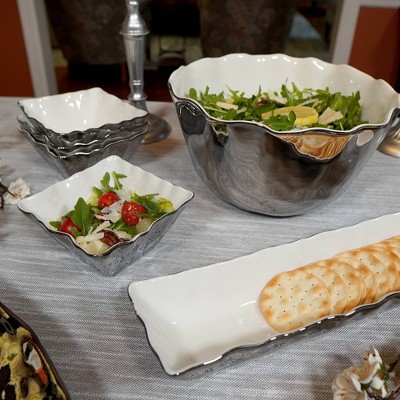 Certified International Silver Coast Metallic Glazed Porcelain Cracker Tray
