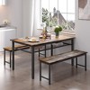 3-Piece Dining Table Set For 4, Farmhouse Kitchen Table Set With 2 Benches, Metal Frame And MDF Board Dining Room Table Set - 3 of 4
