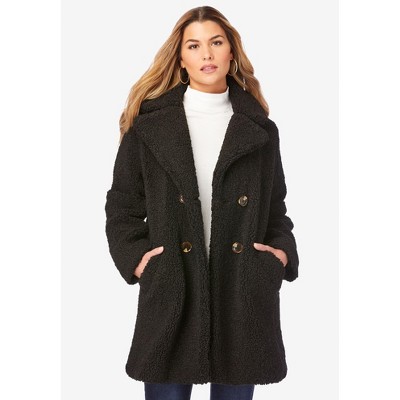 Roaman's Women's Plus Size Double-breasted Teddy Coat, 38/40 - Black ...