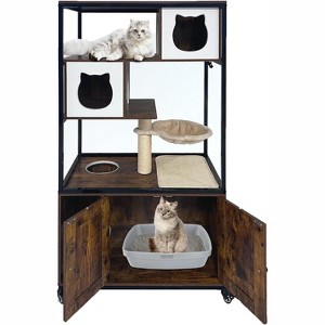 Multi-Functional Litter Box Furniture with Scratching Post and Hammock, Mobile on Wheels for Easy Cleaning, Space Saving Design for Homes - 1 of 4