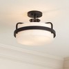 Possini Euro Design Bregman 13" Modern Semi Flush-Mount Ceiling Light Fixture Kitchen Foyer Hallway Drum Round Black Finish White Stone Glass Bedroom - 2 of 4