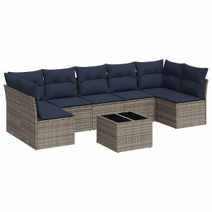 vidaXL Patio Sofa Set with Cushions 8 Piece, Patio Furniture with Glass Table, Outdoor Conversation Set, Modern Style, Gray Poly Rattan - 1 of 4