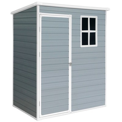 NicBex 5x3 Ft Resin Outdoor Storage Shed with Windows and Lockable Door for Backyard Garden,Patio,Gray