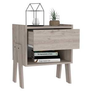 Gulches Nightstand, 21 Inch High in Light Gray, 1 Drawer, 1 Open Shelf and Wooden Legs - 1 of 4