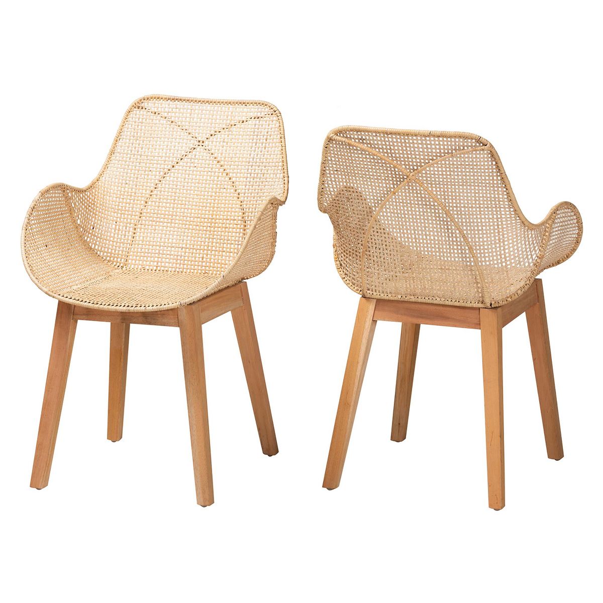 bali & pari Ballerina Japandi Natural Brown Finished Mahogany Wood and Rattan 2-Piece Dining Chair Set - thumbnail 2