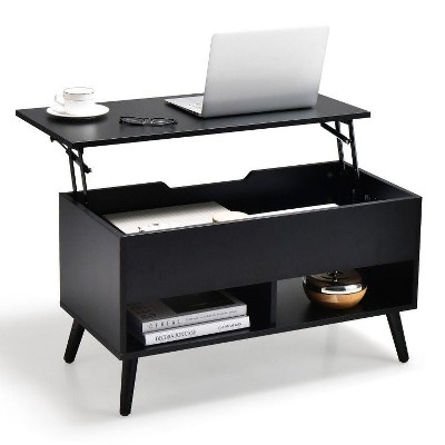 Yukimo 31.5 Inch Lift-Top Coffee Table with Hidden Storage, 2 Open Shelves, Modern Rectangle Design