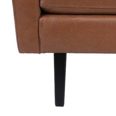 Cognac Brown Faux Leather Barrel Accent Chair