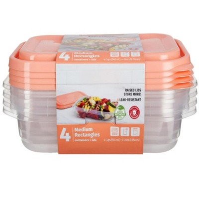 LunaLulinlk 4-Cup Medium Rectangle Food Storage Container, Set of 4 Orange