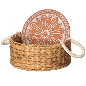 Vintiquewise Handwoven Wicker Bread Basket with Terracotta Warmer & Rope Handles for Home, Ideal for Sourdough, Rolls, Snacks & Baked Goods - 1 of 4