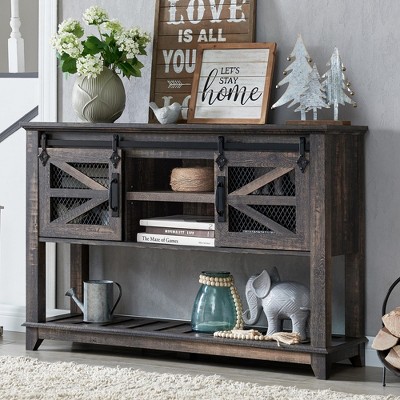 OKD 46" Farmhouse Console Table w/Sliding Barn Doors & Adjustable Storage Shelf