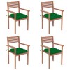 vidaXL - Set of 4 Solid Teak Wood Patio Chairs with Green Cushions - Outdoor/Garden Lounge Seats - 2 of 4