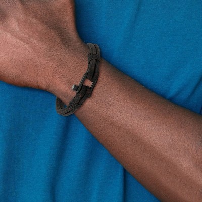 Chisel Stainless Steel Polished Black IP-plated Black Woven Nylon and Cotton 8.5" Bracelet