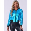 Allegra K Women's Holographic Fashion Stand Collar Metallic Lightweight Zip Bomber Jacket - 2 of 4