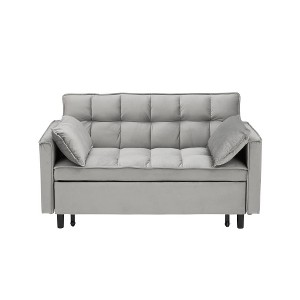 Ridstar Modern Compact Velvet 3-in-1 Convertible Sofa Bed with Backrest, Pillows & Storage Pockets for Living Room-Gray - 1 of 4