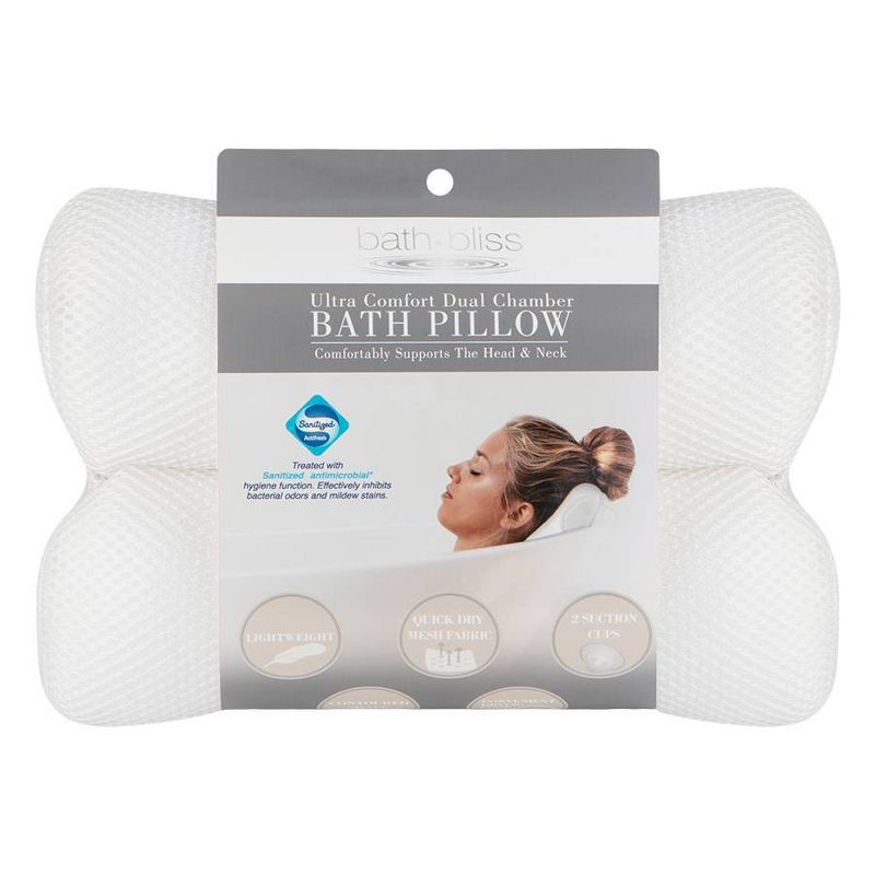 Quick Dry Ultra Comfort Micro Mesh Sanitized Bath Pillow White - Bath Bliss, 1 of 10