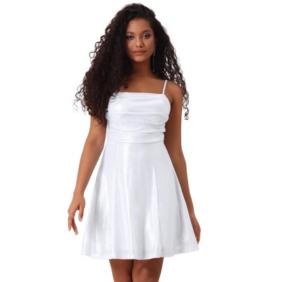 Allegra K Women's Sparkly Metallic Spaghetti Strap Party Mini A-line Dress