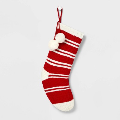 20" Striped Knit Christmas Stocking with Pompoms - Wondershop™