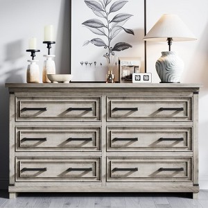 Farmhouse 6 Drawer Dresser for Bedroom,55" Wide Wood Rustic Chest of Drawers with Natural Texture - 1 of 4