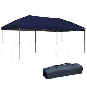 Outsunny 19.2' x 9.7' Pop Up Canopy with Easy Up Steel Frame, 3-Level Adjustable Height and Carrying Bag, Sun Shade Event Party Tent, Blue - 1 of 4