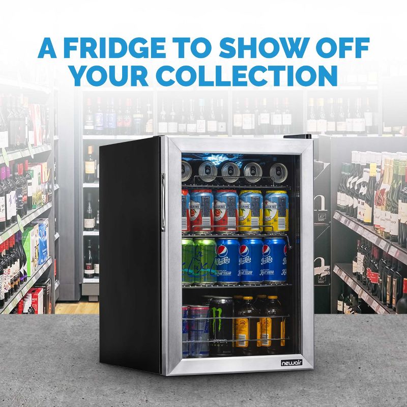 Newair 90 Can Freestanding Beverage Fridge in Stainless Steel, Adjustable Shelves, Compact Drinks Cooler, Bar Refrigerator, 3 of 12