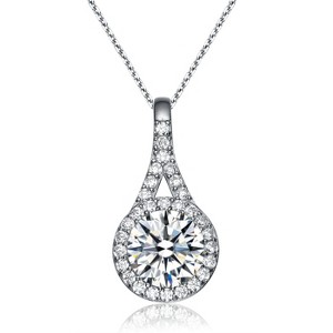 Guili Rhodium Plated Sterling Silver Round Bezel Pendant with Sparkling CZ, Dazzling Look for Day & Night Wear - 1 of 4