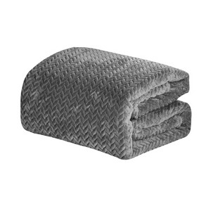 Plazatex Chevron Plush All Season Decorative Throw Blanket 50" x70" Grey - 1 of 4