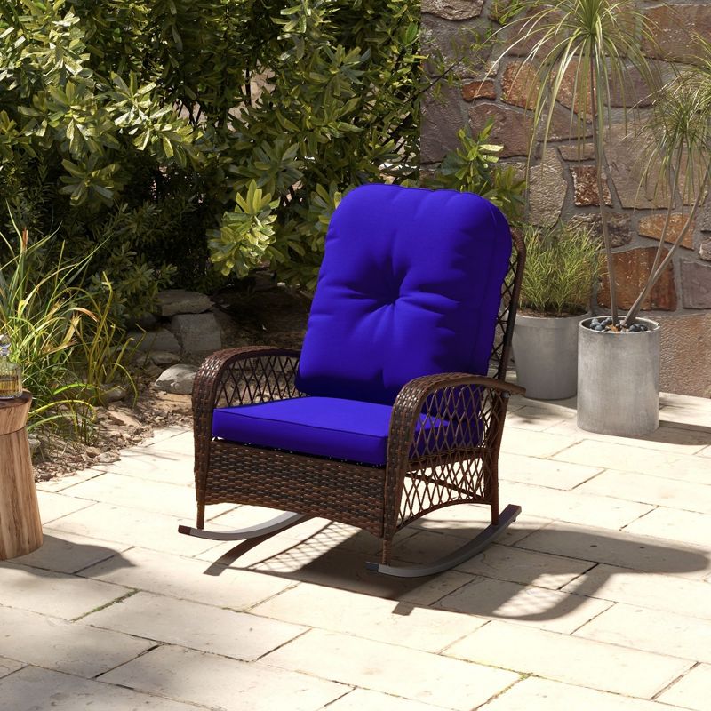 Outsunny Outdoor Wicker Rocking Chair, Patio PE Rattan Recliner Rocker Chair with Soft Cushion, for Garden Backyard Porch, 2 of 7