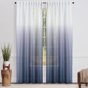 Chanasya 2pk Gradient Ombre Faux Belgian Flax Semi Sheer Window Curtain Panels - Set of 2 - 1 of 4