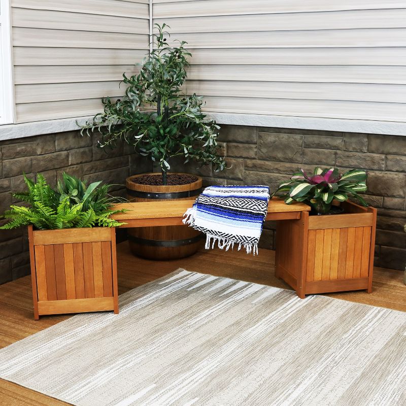 Sunnydaze Outdoor Meranti Wood with Teak Oil Finish Wooden Garden Planter Box Bench Seat - 68" - Brown, 3 of 11