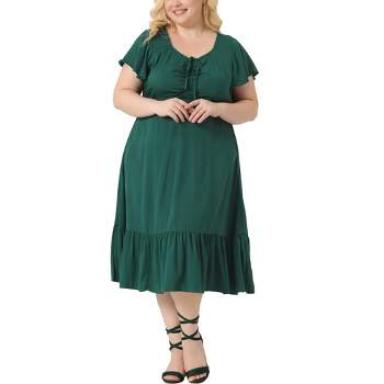 Agnes Orinda Women's Plus Size Short Sleeve Sweetheart Neck Ruffle Tiered Maxi Long Dress
